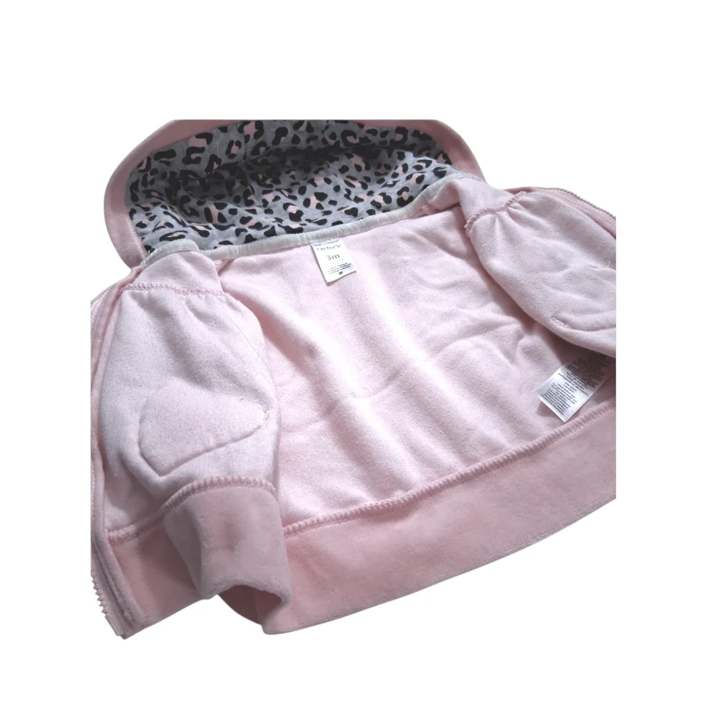 Carters Baby Velour Zip-up Hoodie - Light Pink- Size 3 months